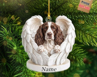 Personalized English Springer Spaniel Angle Wings Ornament, Dog Sleeping Angel Wings Ornament, Custom Memorial Pet, Holiday Tree Decor