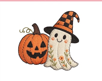 Halloween Ghost Embroidery Design, Cute Pumpkin Witch Machine Embroidery File, Spooky Fall Embroidery Pattern, Fall Autumn Season, 5 sizes