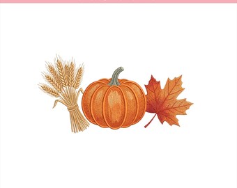 Cozy Fall Season Embroidery Design, Pumpkin, Wheat, Maple Leaf Fall Embroidery Machine Design, Fall Autumn File, 5 sizes, - Pes Dst Jef Exp