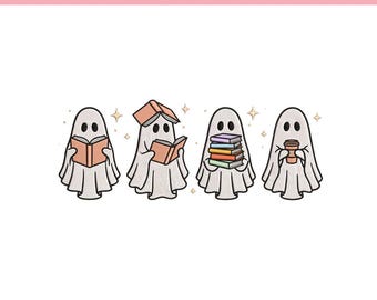 Bookish Ghost Embroidery Design, Reading Ghost Machine Embroidery Design, Halloween Book Lover Library Pes Dst, Halloween Ghost, 5 sizes