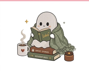 Bookish Ghost Embroidery Design, Reading Ghost Machine Embroidery Design, Halloween Book Lover Library Pes Dst, Halloween Ghost, 5 sizes