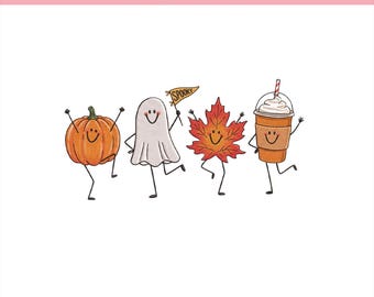 Spooky Halloween Embroidery File, Pumpkin, Ghost, Leaf, Coffee Cup Embroidery Machine File, Cozy Fall Autumn Season, 5 sizes, Pes Dst Exp