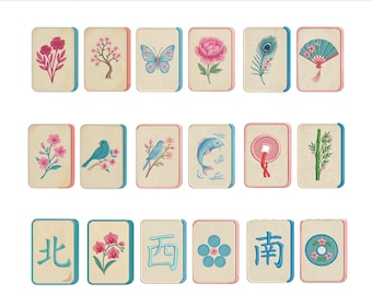 Mahjong Tiles Embroidery Design Bundle, Chinese Mahjong Mini Embroidery Files, Mahjong Collection, Tile Game Icons, 5 Sizes, PES DST