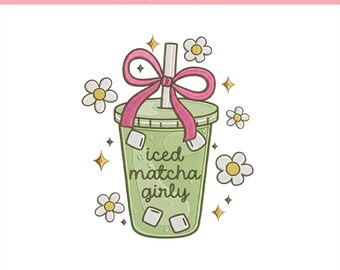 Coquette Matcha Drink Embroidery Design, Cute Pink Bow Matcha Latte Machine Embroidery File, Matcha Bottle Coquette Bow Embroidery, 5 sizes