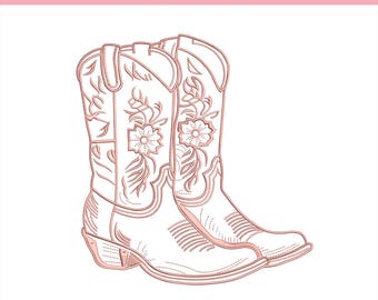 Cowgirl Boots Applique Embroidery Design, Cowgirl Boots Machine Embroidery File, Western Girl Applique Design, 5 sizes