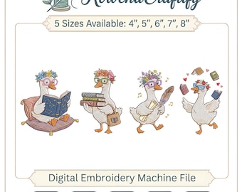 Bookish Goose Embroidery Design, Reading Duck Machine Embroidery File, Dark Academia Book Lover Gift, Librarian Teacher Sweatshirt Pattern