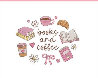 Book and Coffee Embroidery Machine File, Bookish Girly Embroidery Design, Cozy Reading, Books, Candle Embroidery, 5 sizes