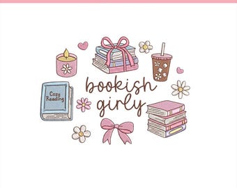 Bookish Girly Embroidery Design, Book and Coffee Embroidery Machine File, Cozy Reading, Books, Candle Embroidery, 5 sizes