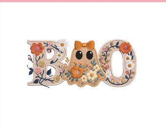 Floral Boo Ghost Embroidery Design, Boo Embroidery Machine File, Halloween Ghost Design, Boo Ghost with Flower, Fall Autumn Season, 5 sizes