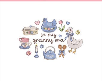In My Granny Era Embroidery Design, Chicken, Teapot, Jam Embroidery File, Grandma Core Embroidery Design, Vintage Cottagecore, 5 sizes