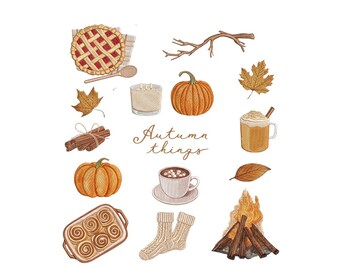 Fall Autumn Mini Embrodery Design, Mini Autumn Things Embroidery File, Pie, Pumpkins, Cinnamon Rolls Icons, 5 sizes, Pes Dst Exp Vp3