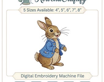 Diseño de bordado a máquina de conejo vintage, archivo digital estilo Peter Rabbit, bordado infantil estilo cottagecore, bordado de conejito de descarga instantánea