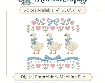 Goose Machine Embroidery Design, Coquette Duck with Bows, Cottagecore Nursery Embroidery, Floral Geese Embroidery, Personalized Baby Gift