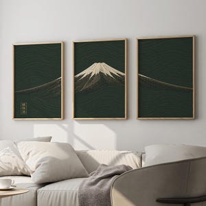 Set di 3 quadri da parete con il Monte Fuji, decorazioni paesaggistiche minimaliste, stampe moderne di montagna in stile giapponese.