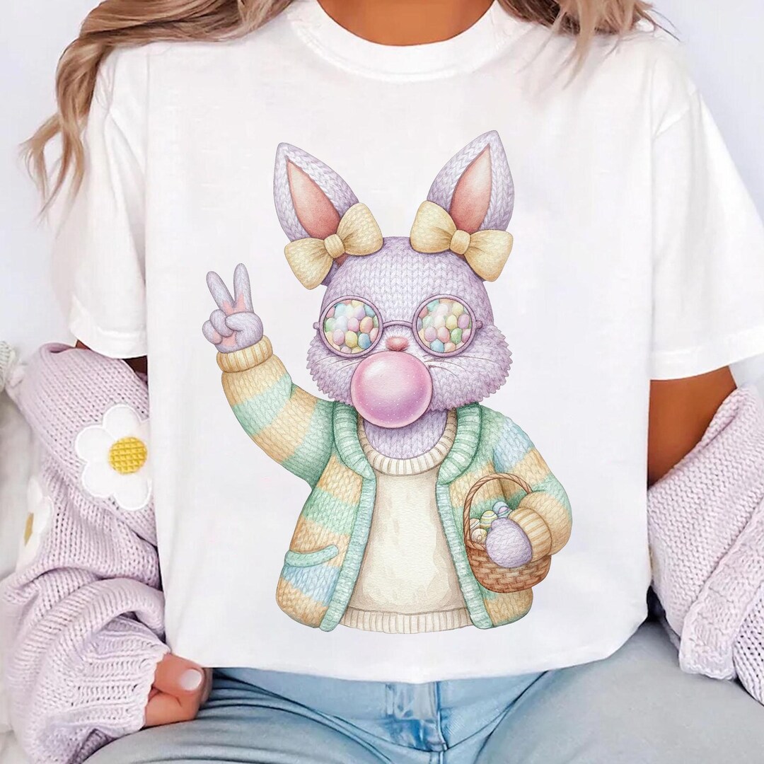 Coquette Easter Bunny PNG, Retro Yarn Rabbit, Boho Spring (digital ...