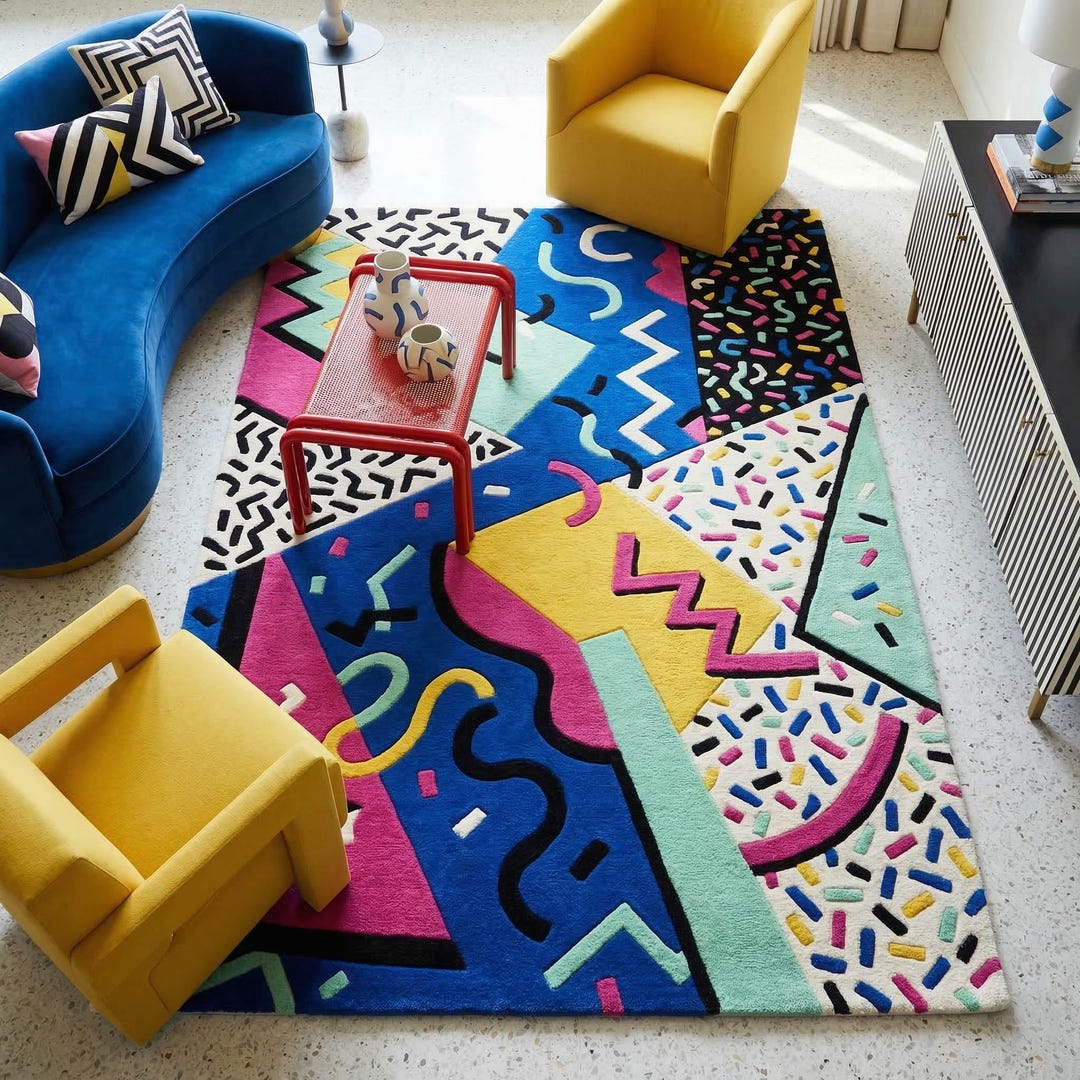 90s Checkared Rug 90s Memphis Style Abstract Rug | Hand Tufted Wool Carpet | Colorful ...