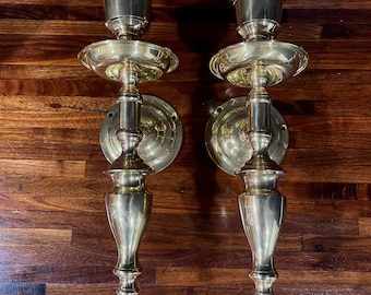 Vintage Pair Brass Wall Sconce Candle Holders