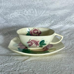 Vintage 1940s Red Wing Pottery Lexington Rose Cup and Saucer Set