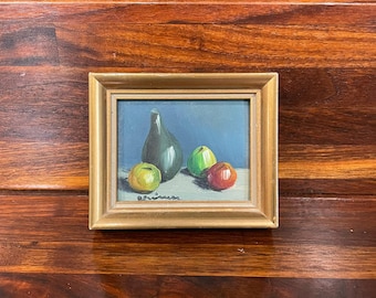 Vintage Artist Signed Miniature Still Life Oil Painting, Made in Spain