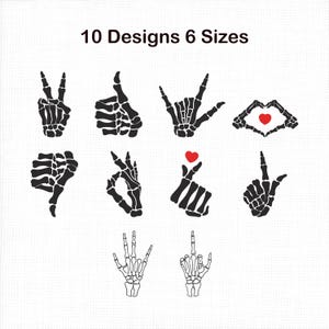Skeleton Hand Embroidery Designs, Peace sign, Halloween embroidery, Skull hands, Skeleton finger embroidery, skeleton hand embroidery