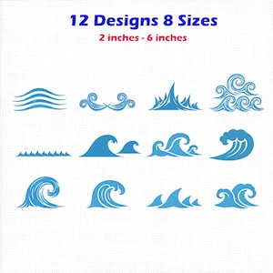 Ocean Wave Embroidery Design Bundle, Water Wave Machine Embroidery File, Sea Wave Embroidery Pattern, Nautical Embroidery, Instant download.