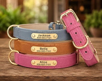 Personalized Dog Collar, Custom Engraved Leather Dog Collar with Name Plate, Adjustable Pet Collar for Small Medium Large Dogs Gift for Dog