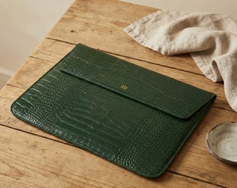 Custom Leather Laptop Sleeve - Personalized MacBook Air Case for Her - 13 to 15 Inch Laptop Cover - Anniversary or Christmas Gift