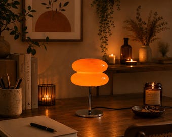 Vintage Orange Table Lamp, Retro Mushroom Lamp, Mid Century Modern Accent Light, Cozy Ambient Lighting
