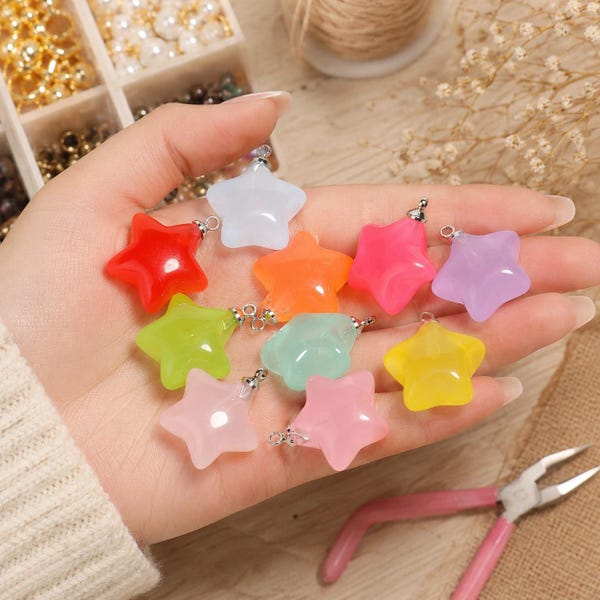 Colorful Star Resin Charms Candy Color Pendants for DIY Keychain Necklace Bracelet Jewelry Making Craft Supplies 10Pcs