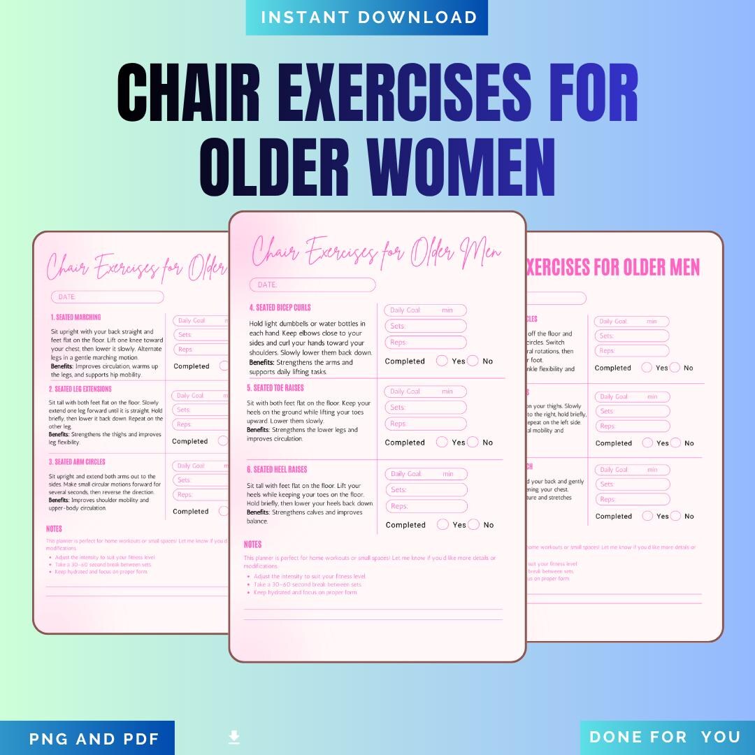 Senior Fitness Chair Exercises - Easy Low-impact Workout - PDF PNG ...