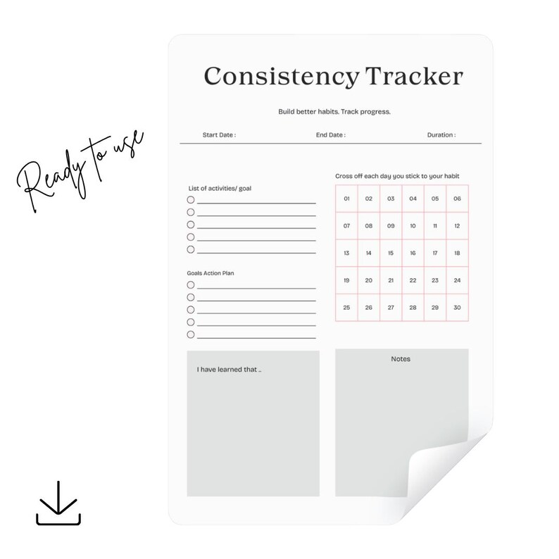 Consistency Tracker Printable | Daily Habit Consistency Log ...