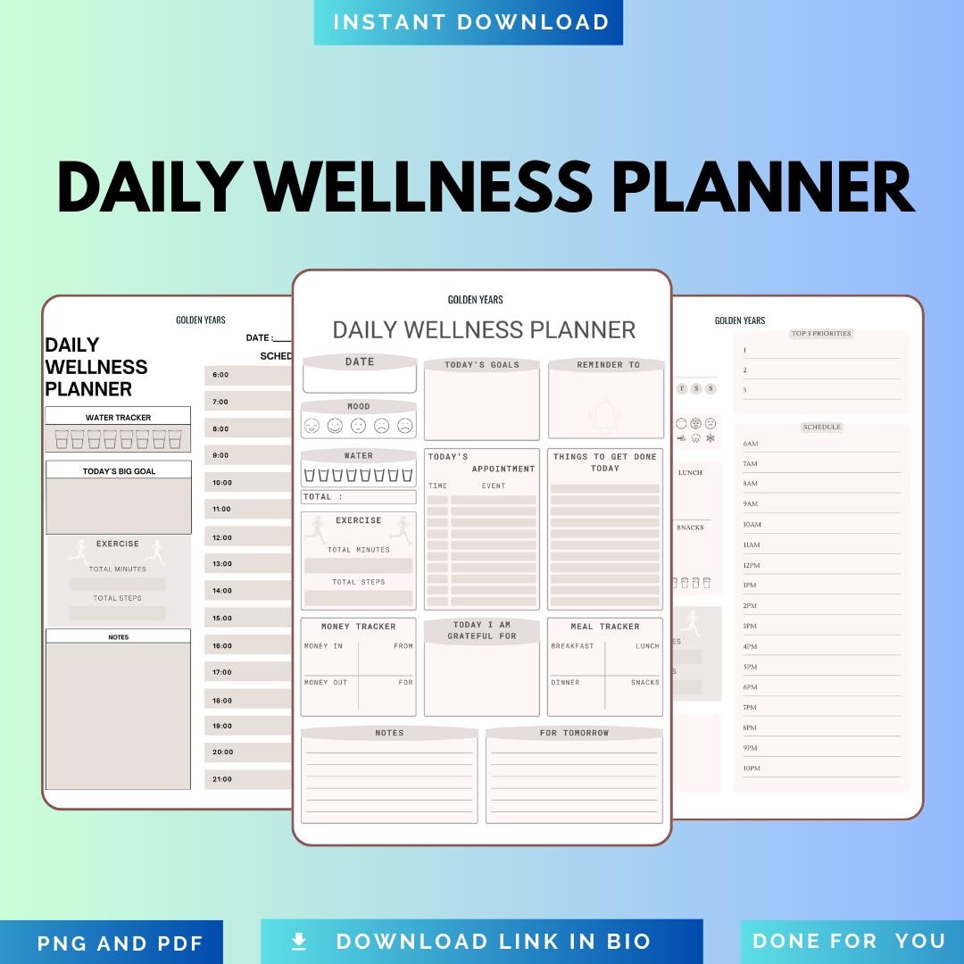 Daily Wellness Planner: Printable Self-care and Habit Tracker - PDF PNG ...