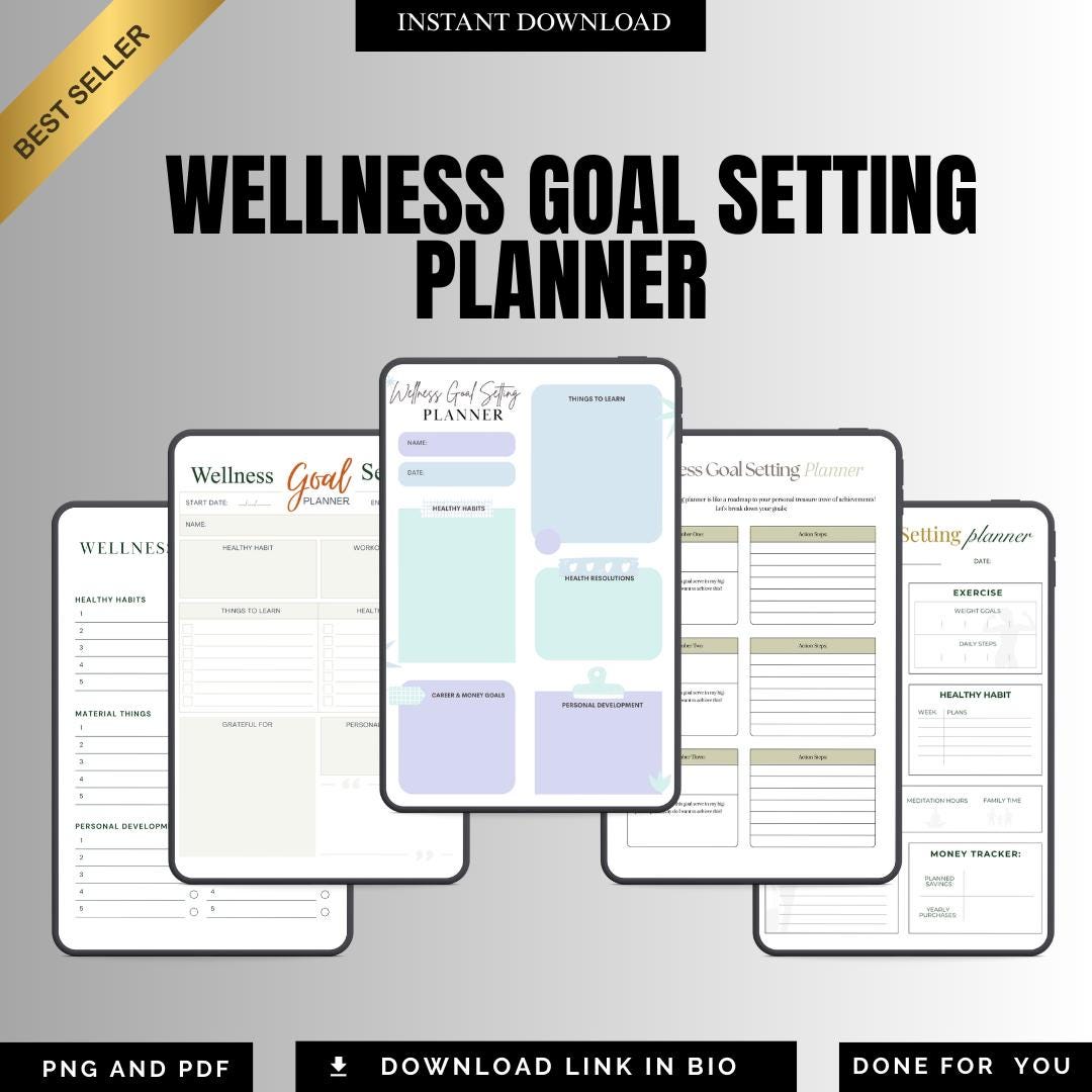 Wellness Goal Setting Planner - Self Care and Habit Tracker Printable ...