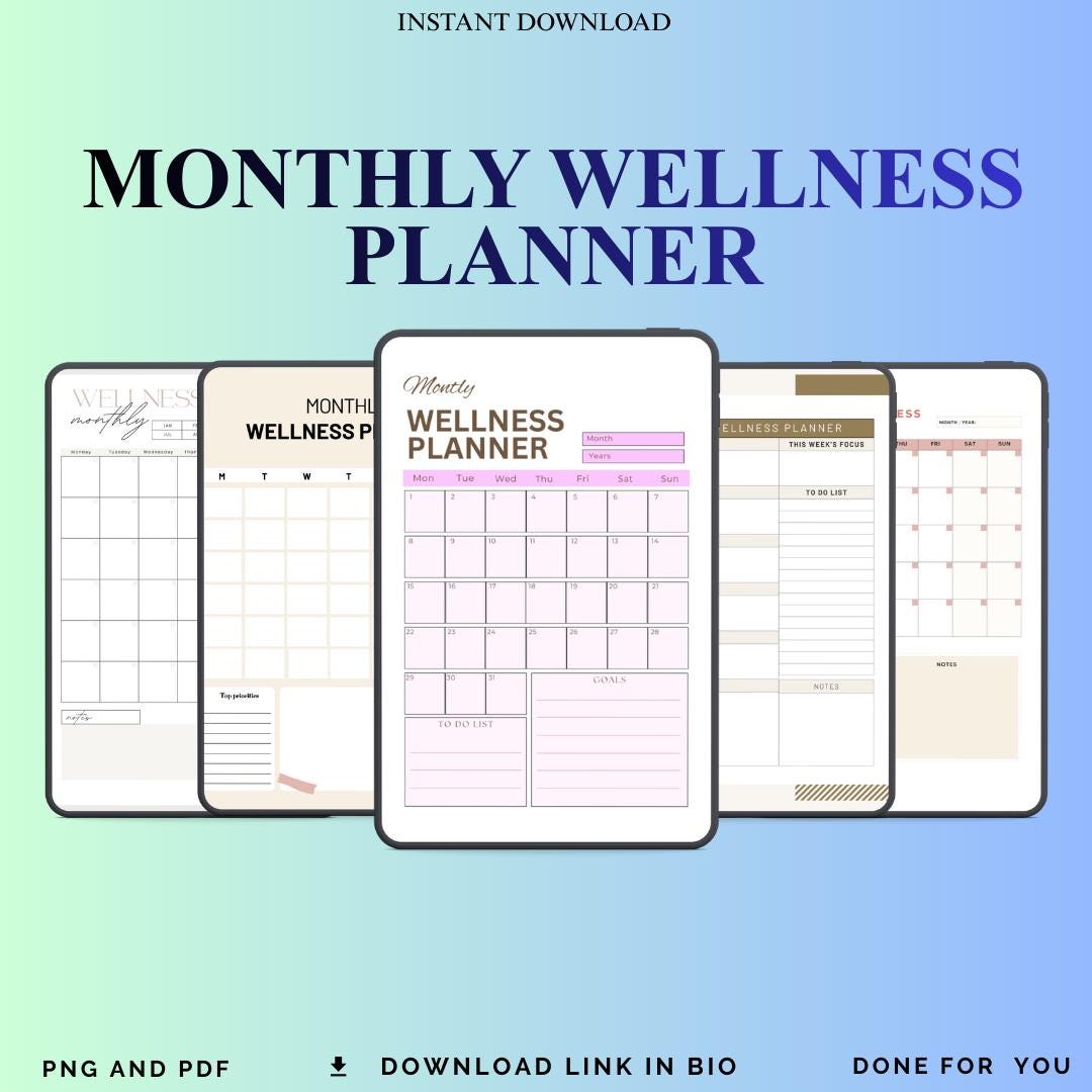 Create Monthly Wellness Routine Monthly Wellness Planner: Habit and Mood Tracking (printable PDF & PNG ...