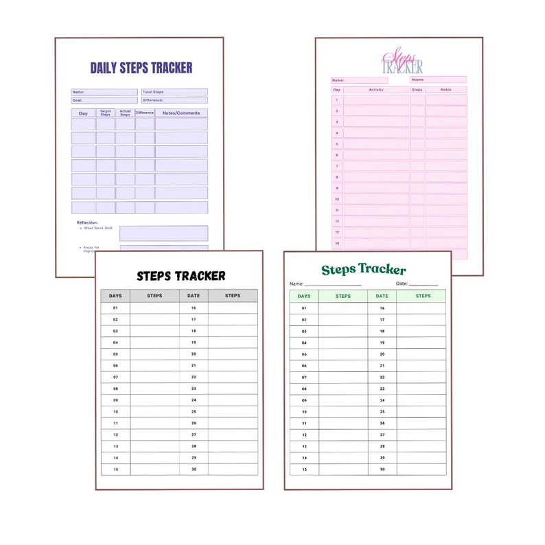Steps Tracker Printable: Daily Walking & Fitness Log (PDF PNG ...