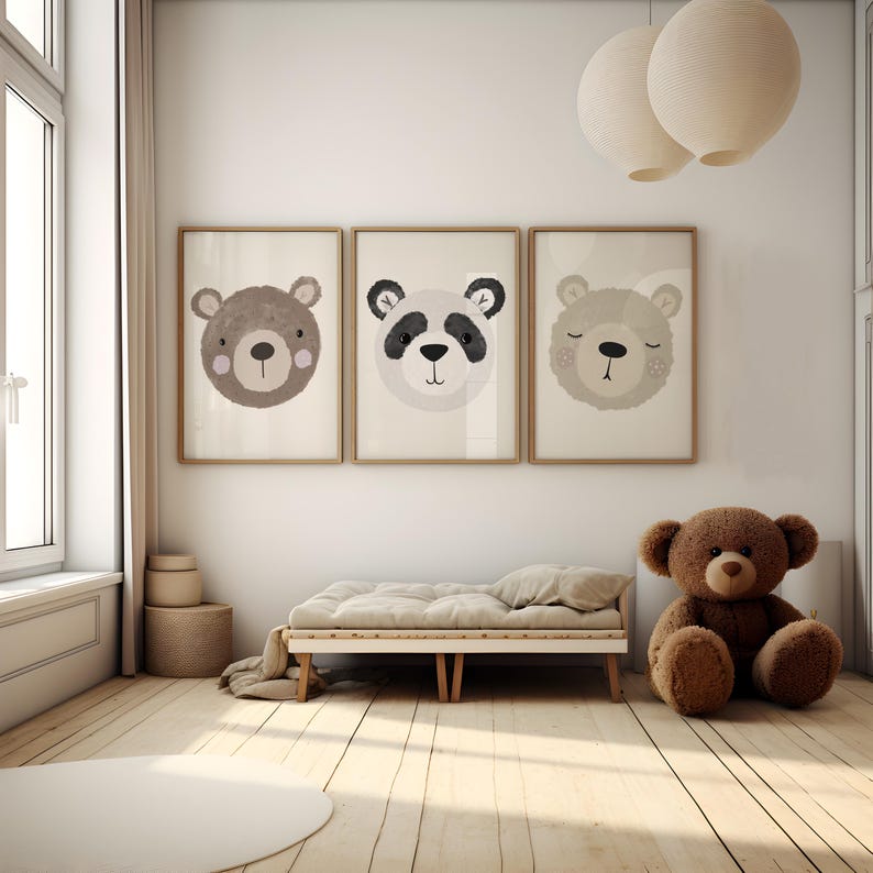 Nursery Decor Bears Wall Art Print Set of 3, Hand-drawn Baby Room Bear ...