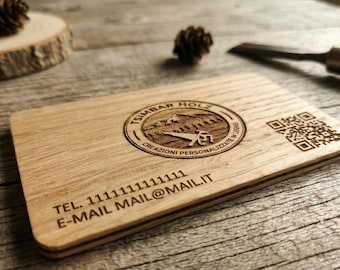 Gepersonaliseerde visitekaartjes van eikenhout – Lasergravure - Gepersonaliseerde visitekaartjes van eikenhout als cadeau – Lasergravure