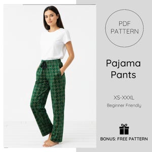 Pajama Pants Sewing Pattern PDF | Easy Elastic Waist Lounge Pants | Beginner Friendly Digital Pattern
