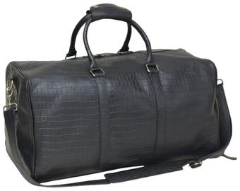 Bolso de viaje de cuero hecho a mano para hombre, con relieve de cocodrilo, ideal para escapadas de fin de semana, equipaje de mano, bolso de lujo para pasar la noche, regalo para marido o novio.