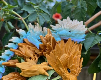 Sunflower Dragon Fidget - Articulated Sensory Flower Dragon Toy - Custom Made to Order