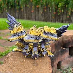 Hydra Forest Dragon Fidget - Articulated 3-Headed Dragon with Wings & Nature Details - Made to Order
