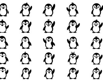 Waving Penguin SVG Icons Bundle – 25 Distinct Arctic Bird Outline Designs, Bold Line Art, White Background, Cricut Silhouette Cut Files