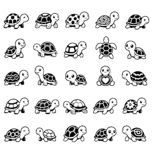 Niedliche Schildkröte SVG Icons Bundle - 25 einzigartige schwarze Umriss Reptile Designs, Bold Line Art Sammlung, weißer Hintergrund, Cricut Silhouette