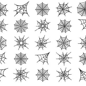 Halloween Web Shapes SVG PNG Bundle – 25 Distinct Cobweb Drawings, Strong Monochrome Artwork, Creative Project Files, Cricut Silhouette