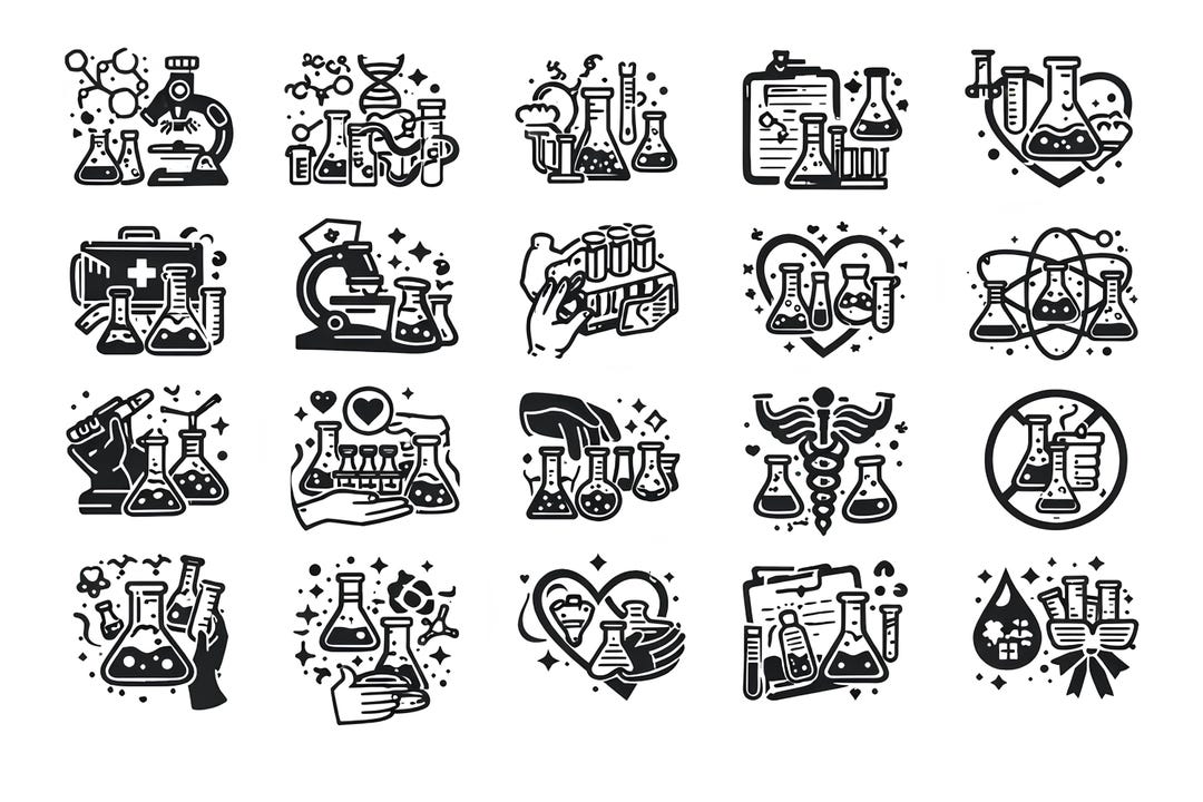 Lab Tech SVG Icons Bundle – 20 Unique Black Outline Laboratory ...