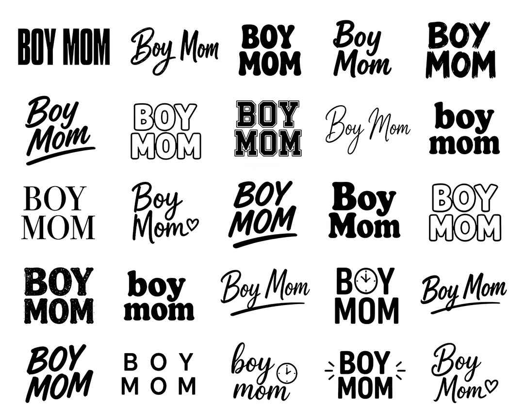 Boy Mom SVG Bundle – 25 Unique Typography Designs, Black Text Styles ...