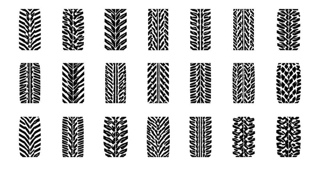 Tire Tracks SVG Bundle – 21 Unique Black Outline Tread Icons, Bold Line ...