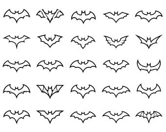 Bat Outline SVG Icons Bundle – 25 Unique Black Winged Mammal Designs, Bold Line Art, White Background, Cricut and Silhouette Cut Files