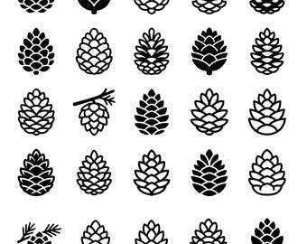 Pinecone Vector SVG Bundle – 25 Unique Black Outline Forest Nature Icons, Clean Line Art, White Background, Cricut and Silhouette Cut Files