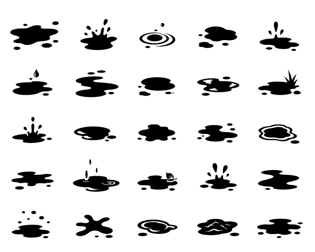 Puddle SVG Icons Bundle – 25 Unique Black Outline Splash Symbols, Bold ...